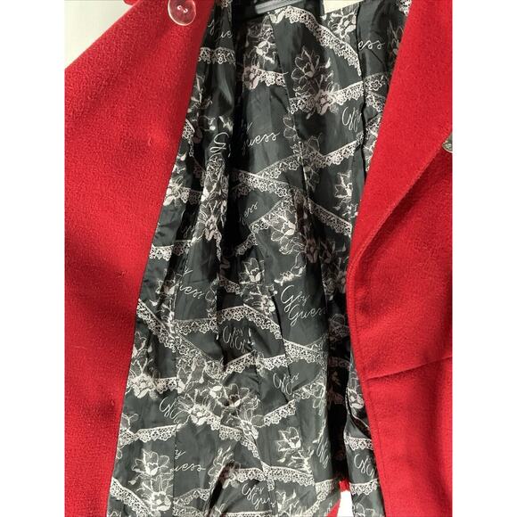 Vintages G By Guess Red Button Up Wool Blend Peacoat Small - Picture 7 of 11